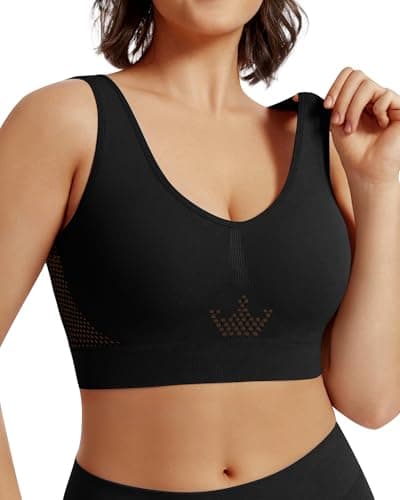 MIOTAN Women's Sports Bras Wireless No Underwire Underoutfit Padded Workout Comfortable Sleep Full Coverage, Black, M - Image 1