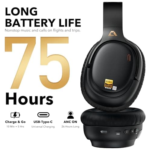 1Mii E700 Hybrid Active Noise Cancelling Headphones, Bluetooth Wireless Hi-Res Audio LDAC, Comfortable Over Ear for Commuters Traveler Student, aptX Low Latency for TV Home Office Airplane, Black - Thumbnail 4