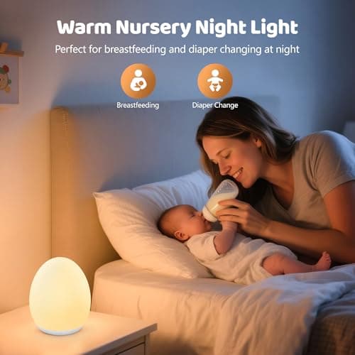 MediAcous Night Light for Kids, Baby Egg Light for Nursery, 7 Colors Changing & Stepless Dimming, Soft Silicone Touch Night Lamp with 1 Hour Timer, Rechargeable Nursery Night for Breastfeeding - Thumbnail 4