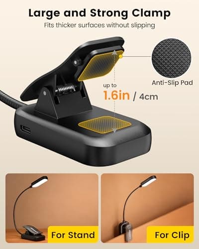 Glocusent 20 LED Reading Lights for Books in Bed, Eye Caring Reading Light, 5 Colors & 5 Brightness 3–100LM Dimmable, 1200mAh Rechargeable Book Light to 90H, Lightweight Clip on Light for Book Lovers - Thumbnail 6