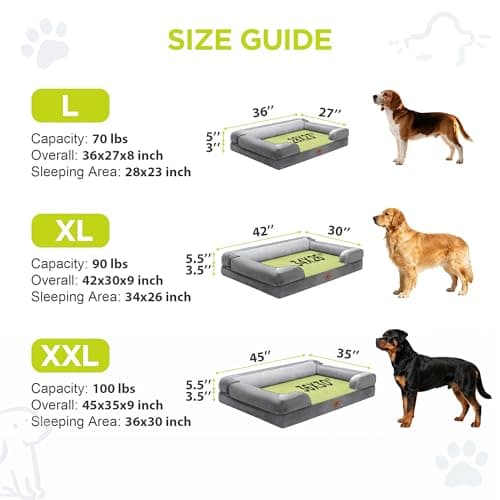 Orthopedic Dog Beds for Large Medium Dogs, Big Waterproof Memory Foam Pet Couch Bolster Bed with Removable Washable Cover, 36x27 Inch - Thumbnail 4