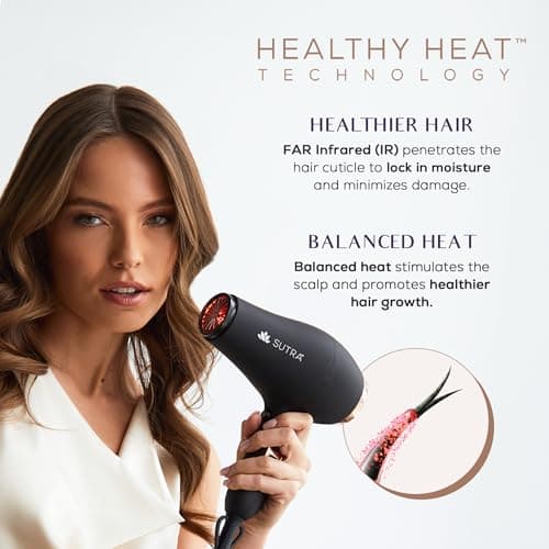 Sutra Infrared AC Blow Dryer - Professional Hair-Dryer with Infrared (IR) & Ionic Technology - Blowdryer with 2 Speed, 3 Heat Settings & Cool Shot Button - Professional Styling Tool for All Hair Types - Thumbnail 2