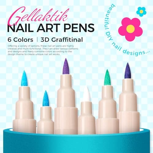 6 Colors Nail Art Pens Set - 3D Nail Polish Pens 0.7MM Acrylic Paint Pens Nail Markers for Nail Art Dotting Drawing Painting Liner Brush for DIY Home & Salon Halloween Decoration Beginners Gifts - Thumbnail 2