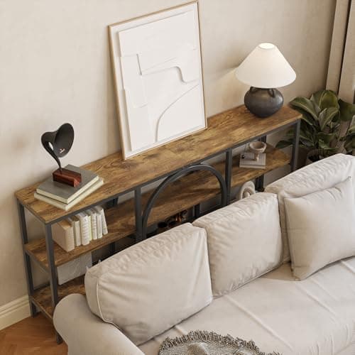 Tarnorci Black Entryway Table, 66.9‘’ Modern Farmhouse Decor Console Table Antique Furniture 3-Tier Living Room Storage Cabinet (Vintage Brown+Black) - Thumbnail 6