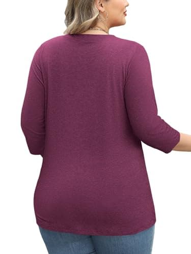 3/4 Length Sleeve Womens Tops Summer Plus Size Clothes Spring Beach Fashion Clothing for Women Blouses Dressy Casual Oversized Tshirts V Neck T Shirts Business Casual Vacation Rave Outfits 2026 Red L - Thumbnail 5