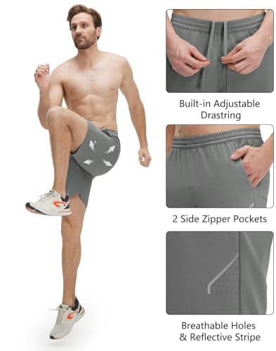M MAELREG Running Shorts for Men with Pockets 7" Quick Dry Athletic Workout Gym Shorts for Basketball Tennis Iron Grey - Thumbnail 3