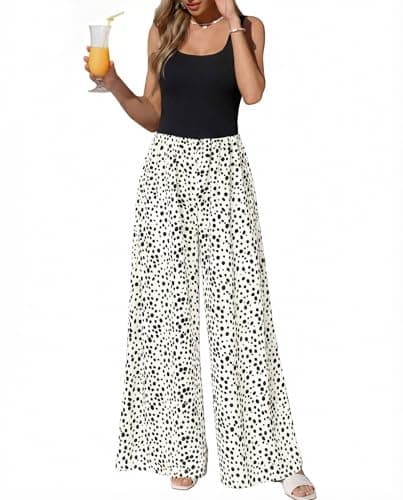 KIRUNDO Jumpsuits for Women Dressy 2026 Summer One Piece Sleeveless Boho Floral Wide Leg Romper Beach Vacation Cruise Outfits(Dot White Black, XX-Large) - Image 1