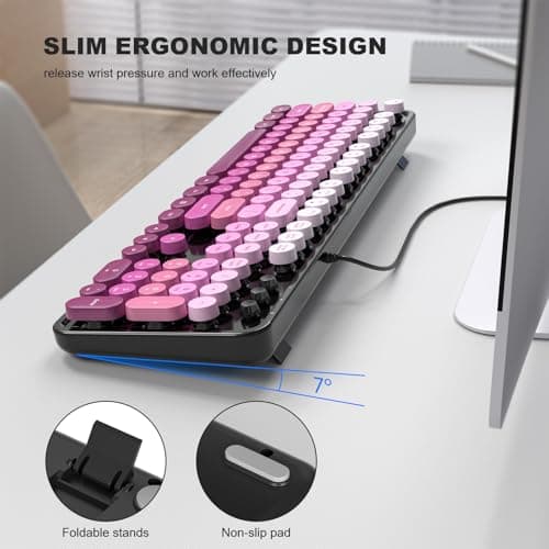Dliter Wired Keyboard, 104 Keys Full Size Typewriter Keyboards, USB Plug and Play Office Keyboard with Number Pad, Caps Indicators, Foldable Stands for Windows, PC, Laptop (Black Pink) - Thumbnail 3