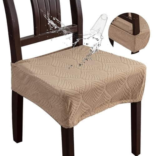 YUEANG Removable Washable Dining Chair Seat Covers Set of 6,Stretch Jacquard Chair Seat Cushion Protector Slipcovers, Rear Covers - Image 1
