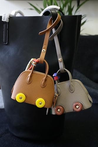 Buyborgood Women's 2 PCS Mini Tote Bag Charms Keychain Pouch Small Coin Purse Wallet, Camel+Brown - Thumbnail 6