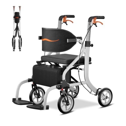 PilotMobi 2-in-1 Walker and Transport Wheelchair Combo, Lightweight Foldable Mobility Rollator Chair for Seniors, Pre-Assembled 17 lbs Travel Chair with 8" All-Terrain Wheels, Support 300 lbs - Image 1