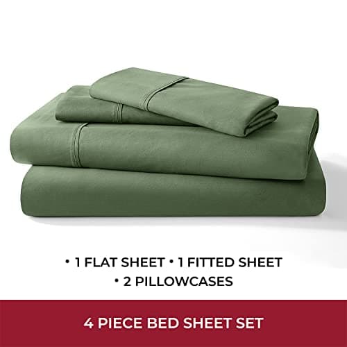Mellanni 400 Thread Count Cotton Sateen Bedding Set - 4 Piece Bed Sheets Set - Fits Mattresses up to 16" Deep - Cooling Sheet for Hot Sleepers (California King, Green) - Thumbnail 2
