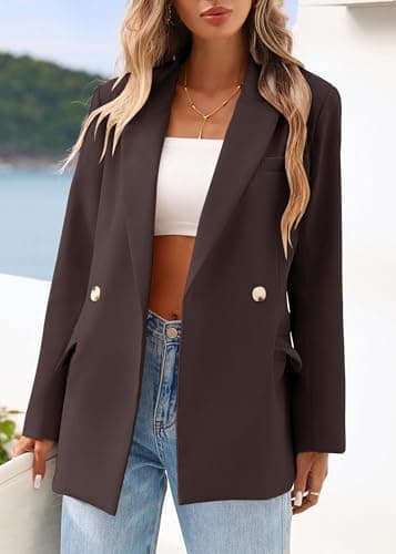 Lazysmile Blazers for Women Business Casual Long Sleeve Lapel Open Front Suit Jacket Office Work Clothes with Pockets Coffee - Thumbnail 6