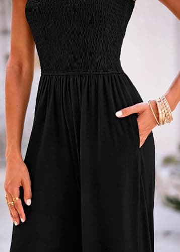 KIRUNDO Black Jumpsuits for Women Overalls Casual Loose Fit One Piece Sleeveless Wide Leg Jumpsuit Long Pant Rompers with Pockets Summer Outfits(Black, XX-Large) - Thumbnail 5