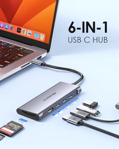 LENTION USB C Hub with 4K HDMI, 3 USB 3.0, SD/Micro SD 3.0 Card Reader, Compatible 2025-2016 MacBook Pro, 2025-2018 Mac Air/Surface, Chromebook, iPhone15 or More, Stable Driver Adapter (Space Gray) - Thumbnail 2