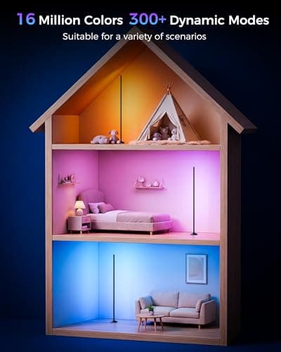boostool 2 Pack Corner LED RGB Floor Lamp, Smart Dimmable Corner Light with Music Sync, Color Changing Ambient Lighting with App and Remote Control, for Bedroom, Living Room Gaming Room - Thumbnail 3
