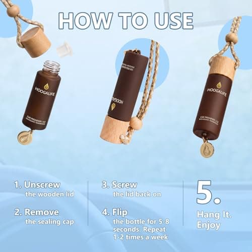 HOOGALIFE Car Air Freshener 2 Pack, Mahogany Teakwood Hanging Diffuser, 45+ Days Long Lasting Scent, Refillable Bottle, Odor Control for Auto Interior, Made in USA - Thumbnail 3