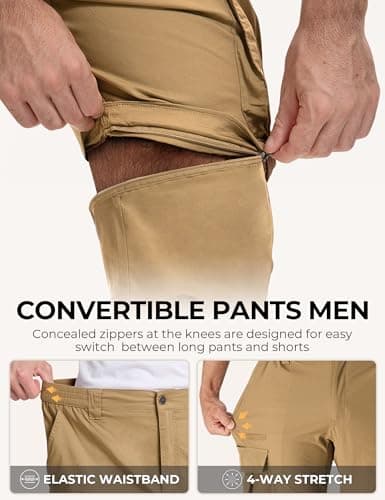AOHIKE Convertible Hiking Pants Men - Relaxed Fit Breathable Outdoor Cargo Pants for Camping Travel Fishing, Khaki - Thumbnail 2