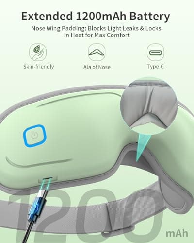 CUZRICH Eye Massager with Heat and Compression - Avocado Green Heated Eye Mask with Vibration, Bluetooth Music, 6 Modes, Rechargeable 1200mAh Battery for Eye Strain, Dry Eyes, Migraines Relief - Thumbnail 6