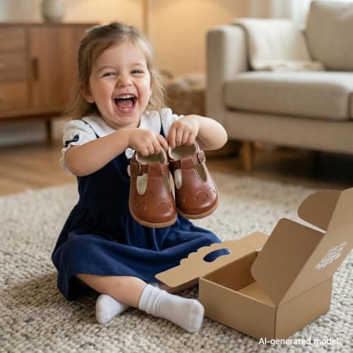 WIDE TOE BOX Toddler Girl Mary Jane Flats Wide Princess Ballet Dress Shoes Lightweight Non-Slip School Uniform Shoe for Party Wedding Church Brown Toddler Size 8 - Thumbnail 3