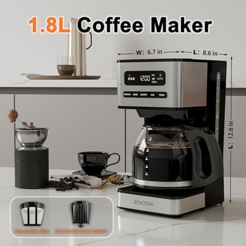 REVOTRA 12 Cup Programmable Coffee Maker, Hot and Iced Coffee Makers, Regular & Strong Brew Drip Coffee Machine, 1-4 Cup, 24H Timer, Auto Shut-Off, Keep Warm, Pause & Serve - Thumbnail 4