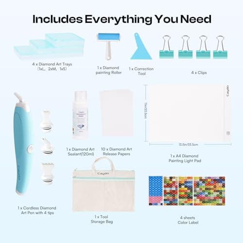 Caydo 31 PCS All Inclusive Diamond Art Accessories Kit, A4 LED Light Pad Set with Diamond Art Sealer, Trays, Electric Pen, Roller Tool for 5D Diamond Paint - Thumbnail 2