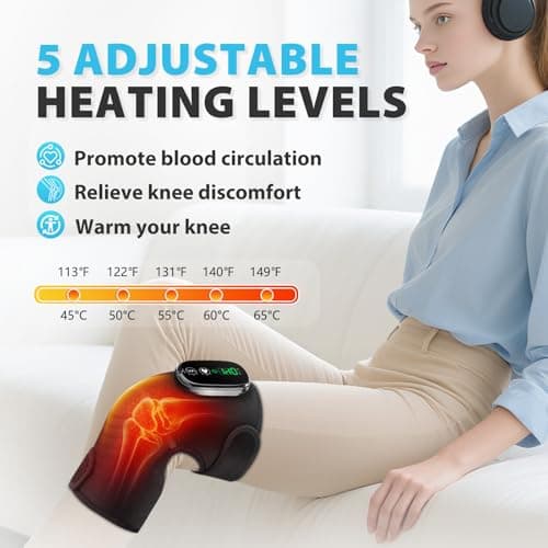 Cordless Heated Knee Massager for Pain Relief, FSA Eligible HSA 2026 Upgrade 4-Motor Full-Coverage Vibration & Heat, XL Heating Knee Brace for Targeted Pain Relief in Knee, Shoulder & Elbow, 5 Heat Levels & 5 Massage Modes - Thumbnail 3