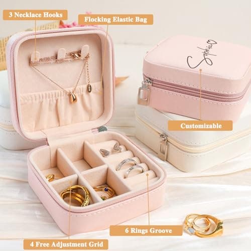 Corissy Personalized Jewelry Box for Women, Custom Travel Jewelry Case with Name and Birth Flower, Leather Jewelry Box for Rings, Earrings, Necklaces, Personalized Gifts for Women - Thumbnail 6