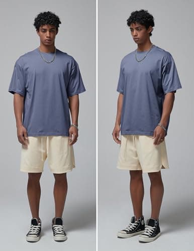 Vamtac Midweight Cotton T Shirts for Men Loose fit Short Sleeve Shirts Crewneck Tee Medium Blue Medium - Thumbnail 2