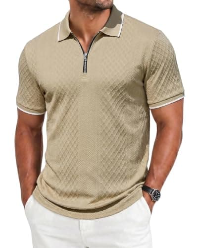 TRFIC Mens Polo Shirts Short Sleeve Casual Polo Shirt Vintage Golf T Shirts Old Money Tops Khaki - Image 1