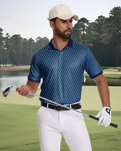 KUYIGO Mens Golf Polo Shirt Quick Dry Breathable Moisture Wicking UPF 40+ Printed Short Sleeve Performance Shirt,S - Thumbnail 3