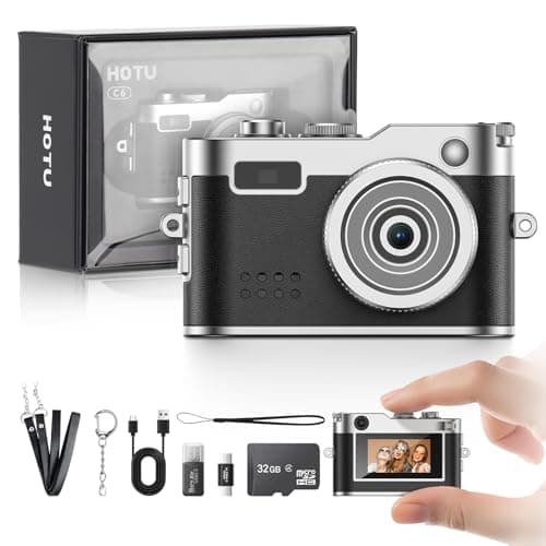 Mini Digital Camera, Keychain Camera 1080P HD with 2MP Lens, Flash, Video Recording, 32G Card Included, Portable and Compact Retro Vlog Camera for Travel, Kids, Black