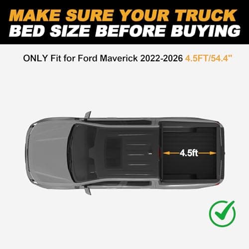 Lumway Truck Bed Mat for 2022-2026 Ford Maverick Hybrid & Gasoline 4.5FT, TPE All Weather Durable Truck Bed Liner for Ford Maverick Accessories (Not fit with Drop-in Bed Liner) - Thumbnail 2
