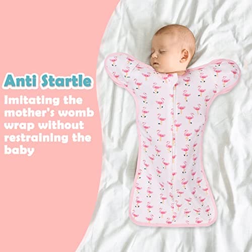 2 Pack Transition Swaddle with 2 Way Zipper, 2 in 1 Arms in/Out Transitional Arms Up Swaddle, 100% Cotton Newborn Swaddles Zipper Swaddles Baby Swaddling Sack Sleep Sack 0-3 Months, Flamingo & Bear - Thumbnail 2