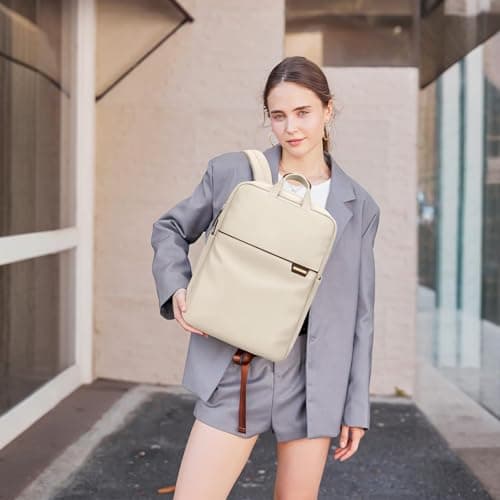 GOLF QUALITY Slim Laptop Backpack for Women, Lightweight Business Backpack for Women Computer Bag Purse for Commuting, Fit 16 Inch, Apricot - Thumbnail 2
