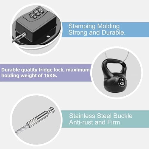 2 Pack Refrigerator Lock - Heavy Duty Combination Fridge Lock, Child/Baby Proofing Tool for Cabinets, Closets, Drawers, Window and More, Easy Install and Use (Black) - Thumbnail 3