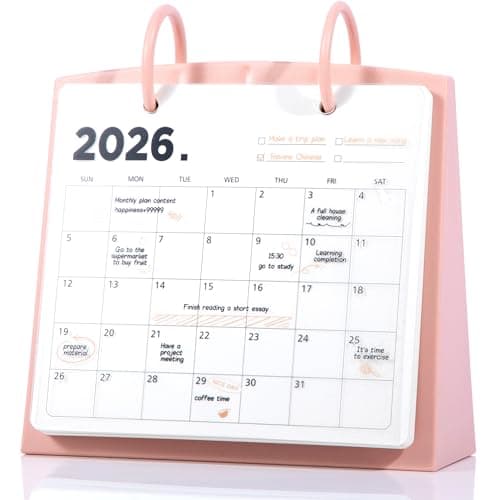 FLYING EAGLE Aesthetic Desk Calendar 2026 Jan 2026-Dec 2026-12 Month Standing Flip Calendar for women, Desk Calendar 2025-2026 with Month Plan for Women’s desk, Bedside table, Purity & hipster Style, Pink