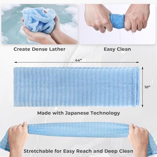 Hiflora 3D Wave Weave Japanese Exfoliating Washcloth, Deep Exfoliating Back Scrubber for Shower, Firm Body Scrub Towel, Korean Style, Ocean (Hard) - Thumbnail 5