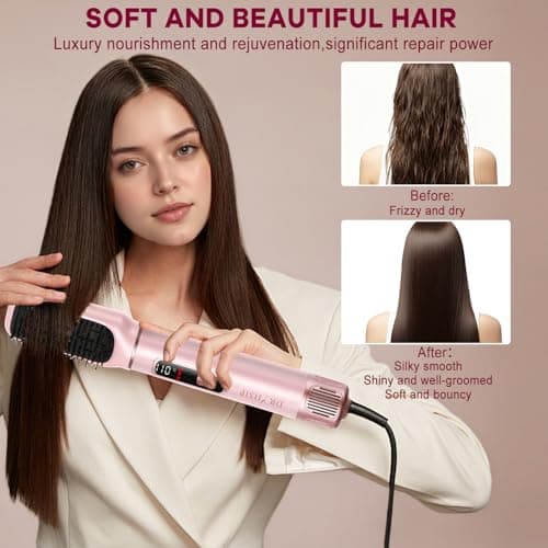 5 in 1 Hair Styler & Air Dryer Wrap Curler, Low-Speed Negative Ionic Hair Tools Drying, Multi Air Styler, Professional Blow Dryer Brush for Curling Volumizing Straightening Styling (Pink) - Thumbnail 4