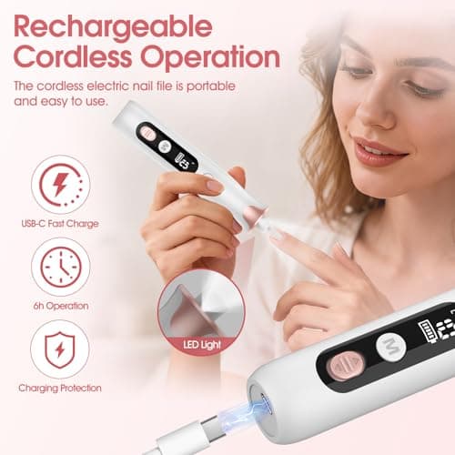 Haootadiy Electric Nail Drill File, Cordless Electric Nail Filer Buffer with Nail Drill Bits Sanding Bands Professional Manicure Pedicure Set for Nail Grind Trim Polish, for Women & Men - Thumbnail 5