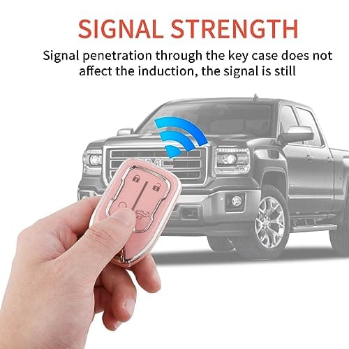 Pangpai Pink Key Fob Cover for Chevy GMC, Soft TPU Key Case Protection with Bling Keychain Fit for Silverado GMC Sierra 1500 2500HD 3500HD Terrain Acadia 5 Buttons - Thumbnail 5