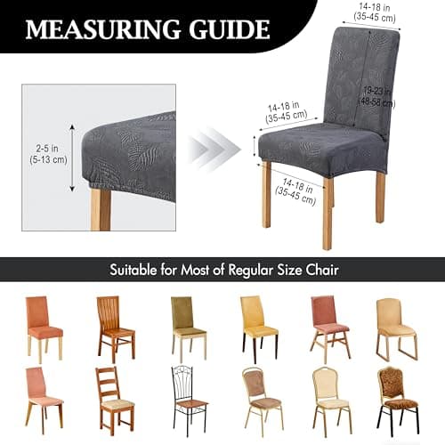 Genina Waterproof Dining Chair Covers Set of 6,Stretch Dining Room Chair Slipcovers with Leaf Jacquard,Removable Kitchen Chair Protector for Home,Restaurant,Banquet-Dark Grey - Thumbnail 4