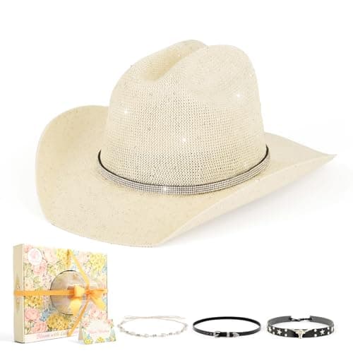 Sequin Cowboy Hat for Men & Women – Sparkly Cowgirl Hat with Thread Detail, Stylish Cowboy Hat Men Love for Parties, Festivals & Western Outfits - Beige - Thumbnail 3