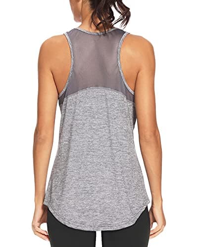 Quccefods Workout Tank Tops for Women Sleeveless Athletic Yoga Shirts Mesh Racerback Tank Tops Gym Workout Clothes Grey - Image 1