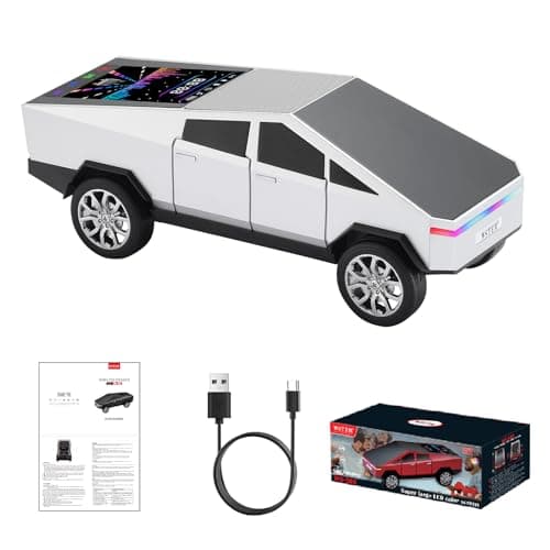 WS-580 Cybertruck Portable Bluetooth Speaker, Replica Car with Display Screen, HD Sound, TWS Pairing, FM Radio, Built-in Mic, Remote Selfie Control, LED Party Light, Gift for Car Lovers (Silver) - Image 1