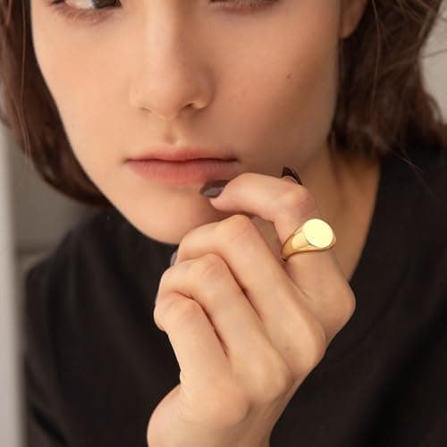 Sistble Chunky Gold Rings No Tarnish Gifts for Women Teen Girls 14K Gold Plated Statement Rings Size 6 Stackable Dome Pinky Rings Birthday Anniversary Retirement Christmas Gift Jewelry - Thumbnail 2