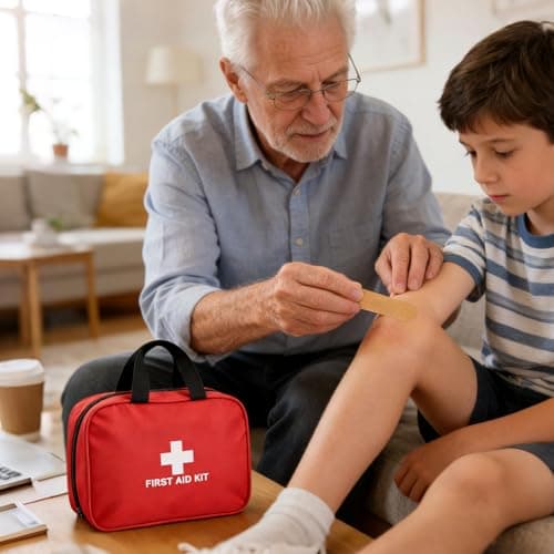 382 Piece Portable First Aid Kit, Emergency Preparedness Supplies for Home, Car, Travel, Camping, Office and Outdoor Use, Compact Red Bag with Assorted Bandages, Gauze and Care Accessories - Thumbnail 6