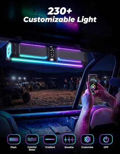 KEMIMOTO Midnight 70Gen2 28-inch 8 Speaker UTV Sound Bar, IP66 Water Resistant Golf Cart Sound Bar Speaker System with RGB, SxS Soundbar Compatible with Polaris RZR Can-Am - Thumbnail 5