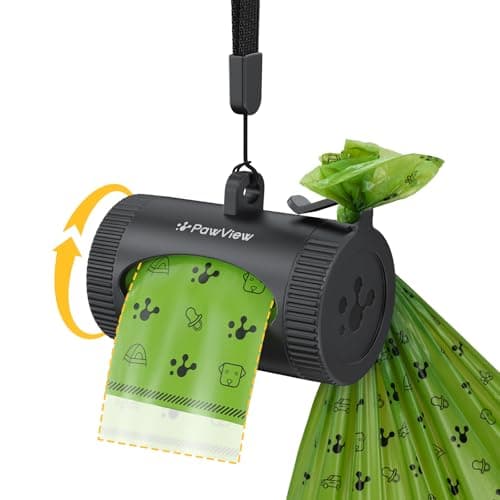PawView Dog Poop Bag Holder, Convenient Hook for Used Bags, Lightweight Dispenser for Neat Walk,Smart Walk Tracker for Dog Wellness, Secure Rope Fits Any Leash, Includes 1 Roll Poop Bags