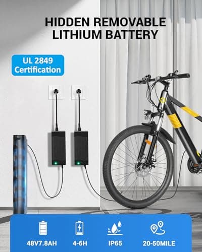 MULTIJOY Electric Bike for Adults,26" E-Bike with 700W Peak Motor 21-Speed,Up to 50 Miles Removable Battery,Front Fork Suspension Dual Disc Brakes,Ebikes for Adults Commute Mountain Beach All Terrain - Thumbnail 2